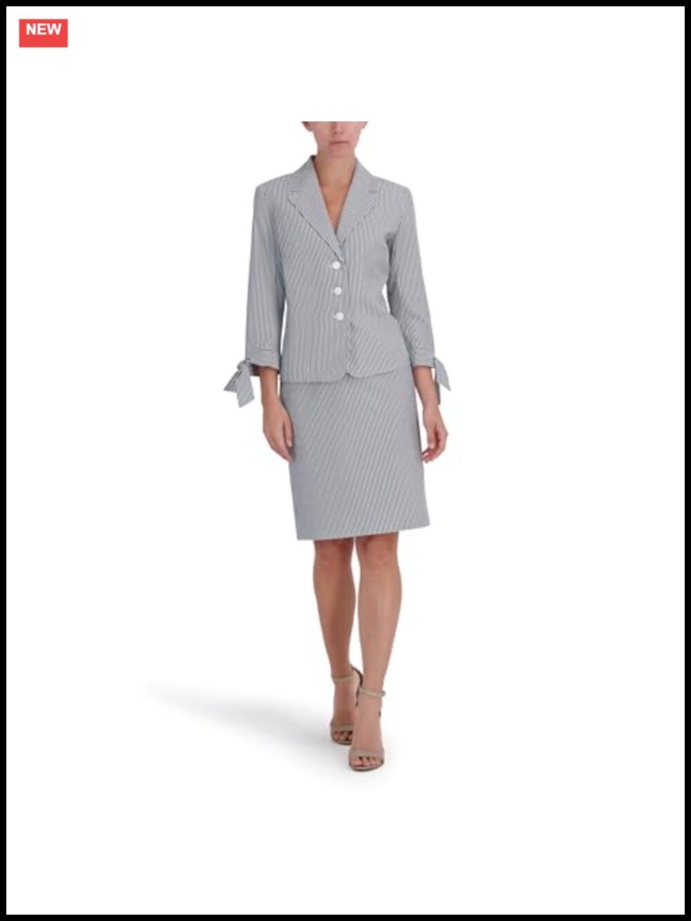 Women's 2-Pc Seersucker Stripe Suit Set with Blazer & Slim Skirt